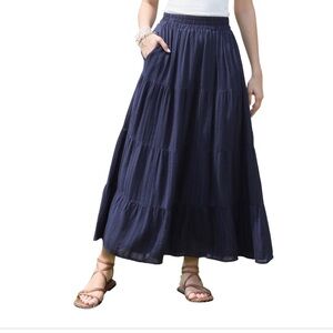 INSPIRE CHIC Women's Boho Flowy Flared Tiered Elastic Waist A line Maxi skirt